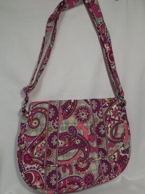 Vera Bradley Messenger Bag in Paisley Meets Plaid Retired Print. 13" L.